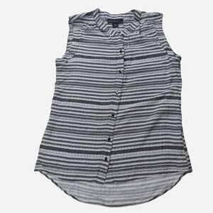 Attention Womens Sleeveless Button Down Blouse Black White Geometric Print Small